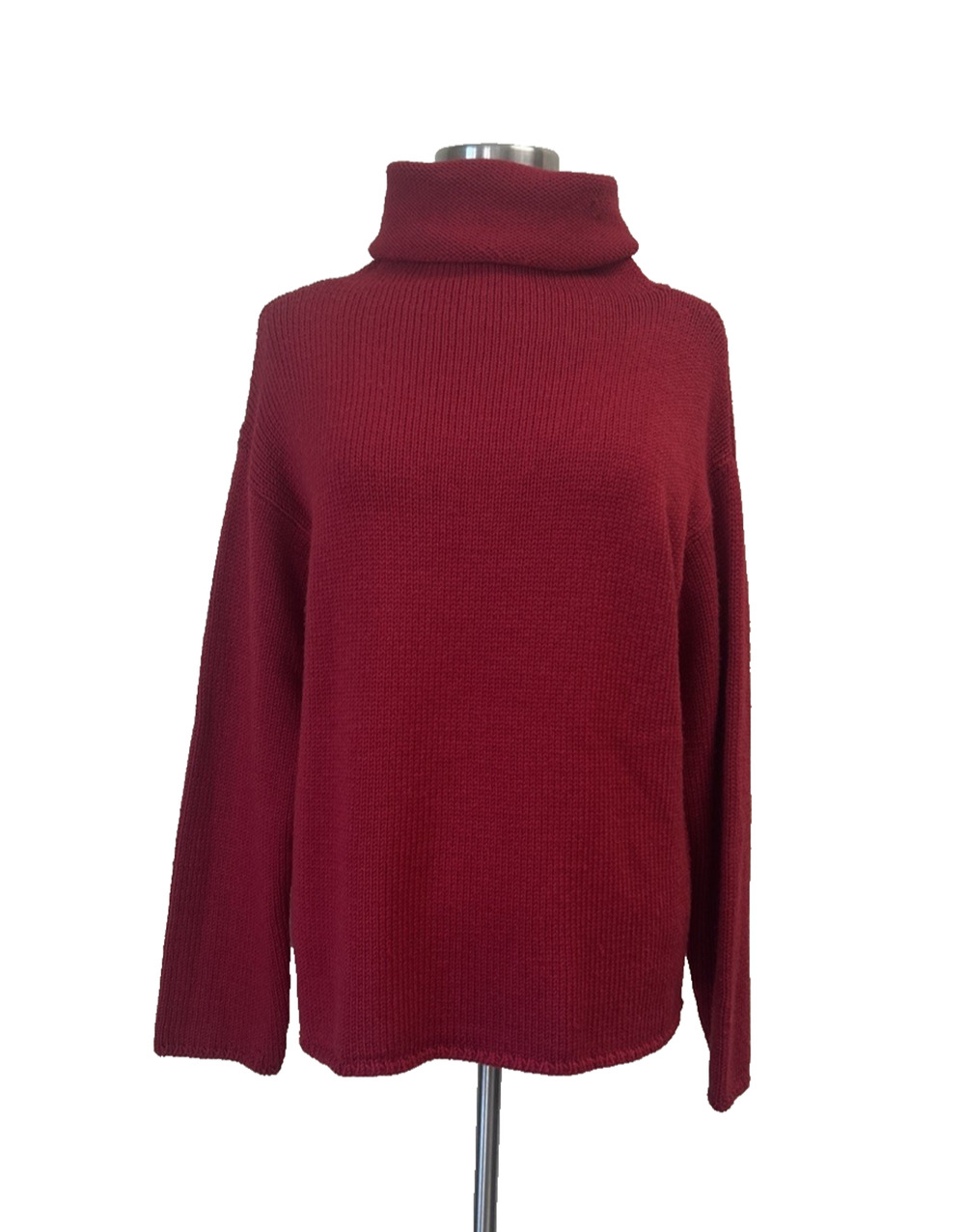 Eileen Fisher Turtle Neck Sweater Red Merino Wool & Cashmere Sz Small